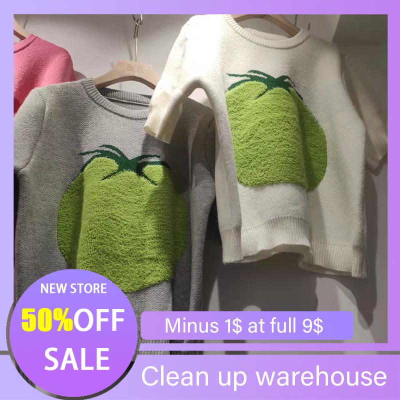 

Women's Sweaters Women's Spring Summer Korean Green Tomato Loose Sweater Short-sleeved Temperament Clothes Casual Fashion Ladies TopsWom, Black