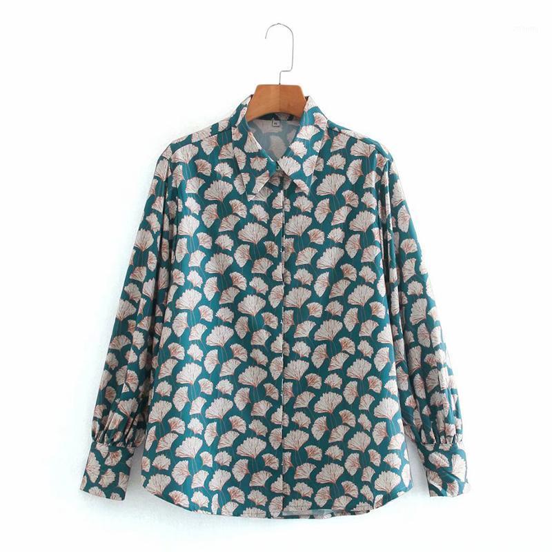 

Fashion Ginkgo Leaf Print Women Turn-down Collar Blouses Long Sleeve Chiffon Blouse Shirt Casual Loose Tops Women's & Shirts