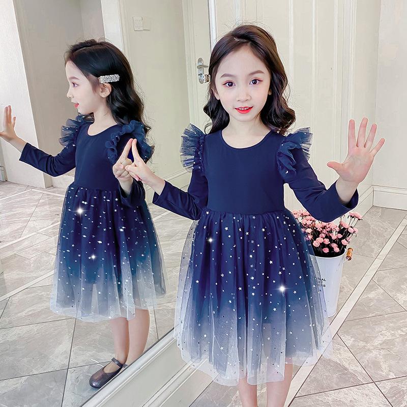 

Girl's Dresses 2022 Spring Girls Star Skirt Dress Baby Girl Clothes Clothing Kids Toddler, Long sleeve blue
