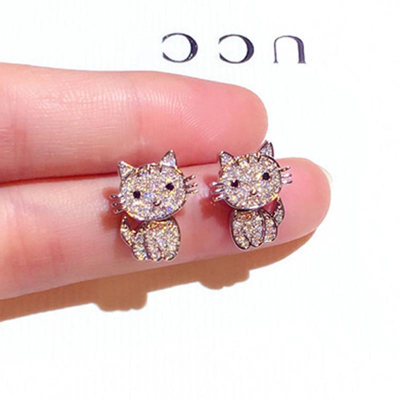 

Stud Cute Cat Exquisite Shine CZ Earring For Mujer Temperament Fashion Pave Inlaid Zircon Wedding Jewelry AccessoriesStud