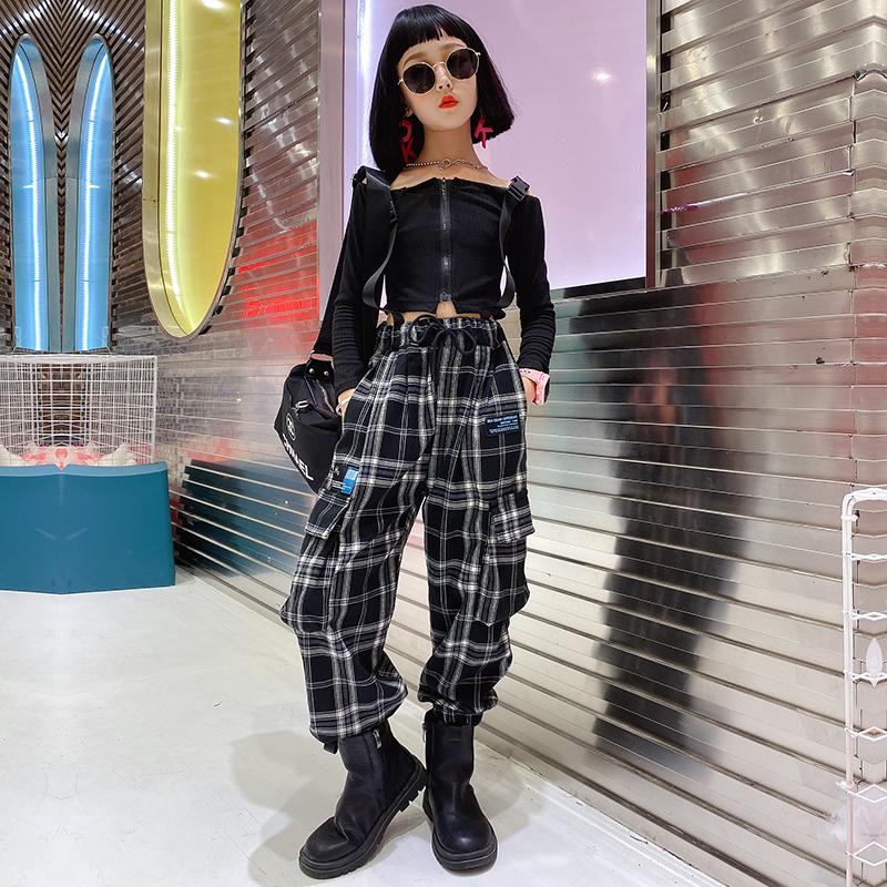

Clothing Sets Fashion Show Children Girls Clothes Outfits Slim Off Shoulder Tops Loose Plaid Harem Pants Suit Cool Kids Girl Black AutumnClo