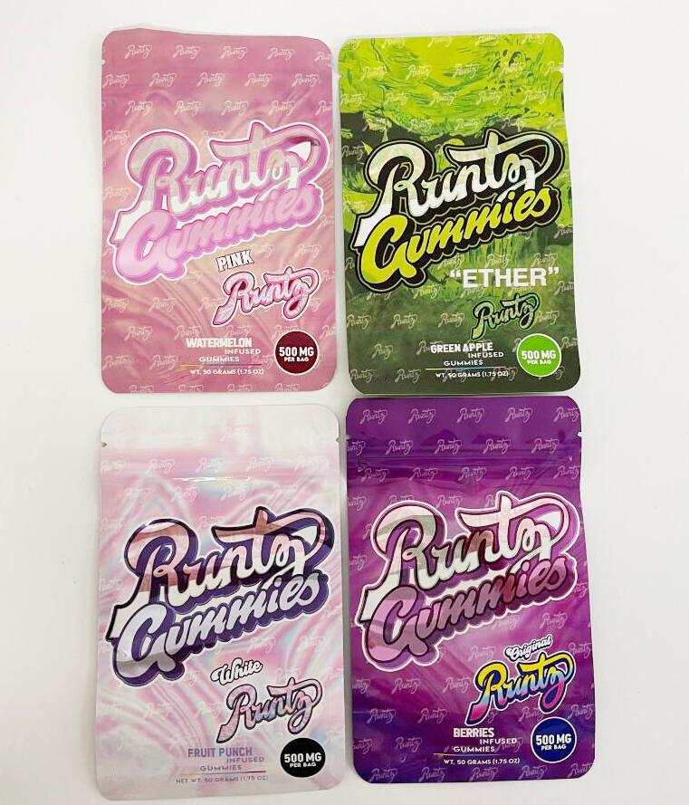 

White Runty gummies Bag Edible Mylar Packaging Bags empty Candy gummy Edibles Plastic Zipper stand up child lock package