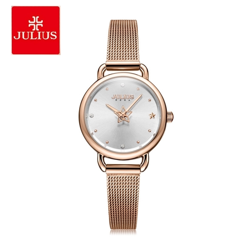 

JULIUS Fashion Five-pointed Star Quartz Watch Student Stainless Steel Bracelet Watches Women Dress Watch Reloj Mujer T200420, Wine red watch