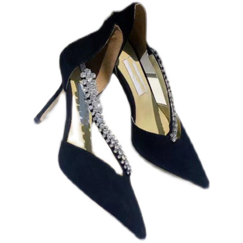 

Crystal chain embellished fairy shoes black Suede leather sandals