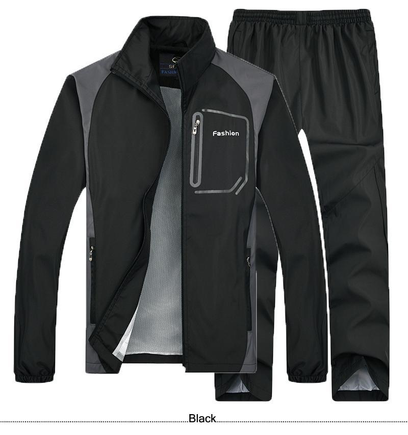 

Men's Plus Size Outerwear & Coats Brand Tracksuit Men Two Piece Sets Casual Jacket Pants 2PCS Male's Track Suit Sportswear Sweatsuits Walkin, Black