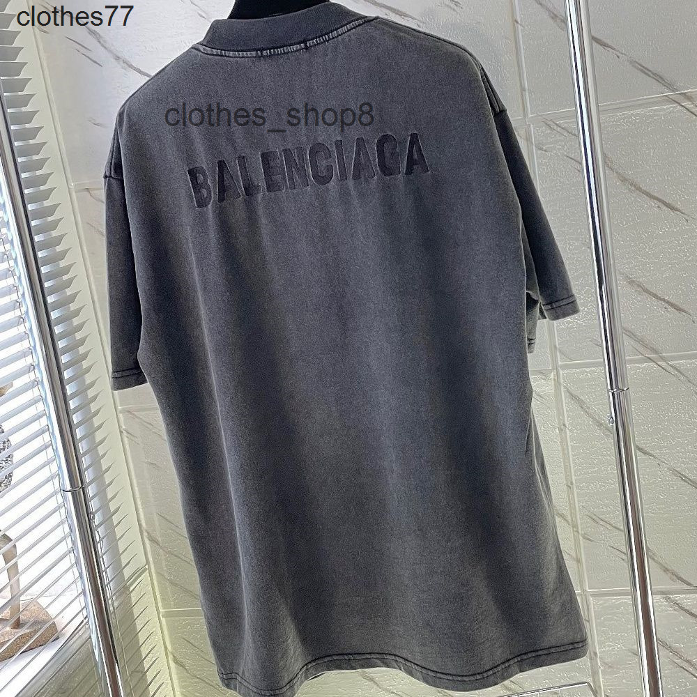 

designer T shirts Balencaigass Men Sweatshirts High version Paris B home 2022 summer new washed old letters embroidered round neck short sle, Wash black