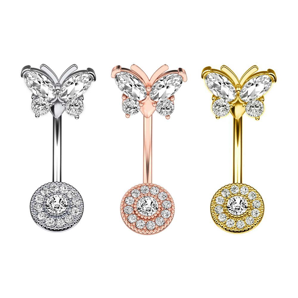 

Bling Butterfly Round Zircon Belly Button Ring Navel Nail Body Piercing Jewelry
