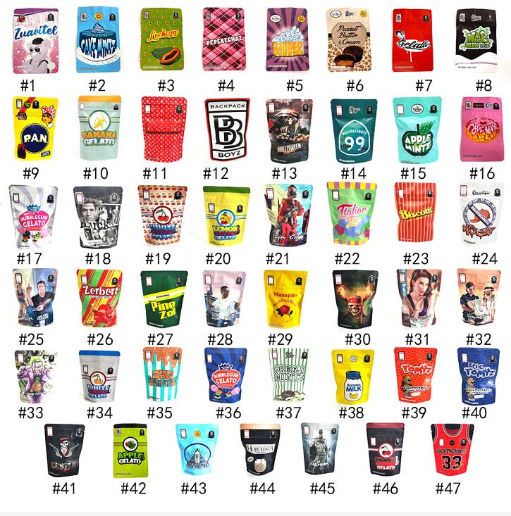

HOTTEST BACKPACKBOYZ 3.5g smell proof mylar bags resealable baggies backpack boyz BISCOTTI GELATO 41 GUARANA BILLY KIMBER ZERBERT GELATTI 5POINT.LA 420 PACKAGING