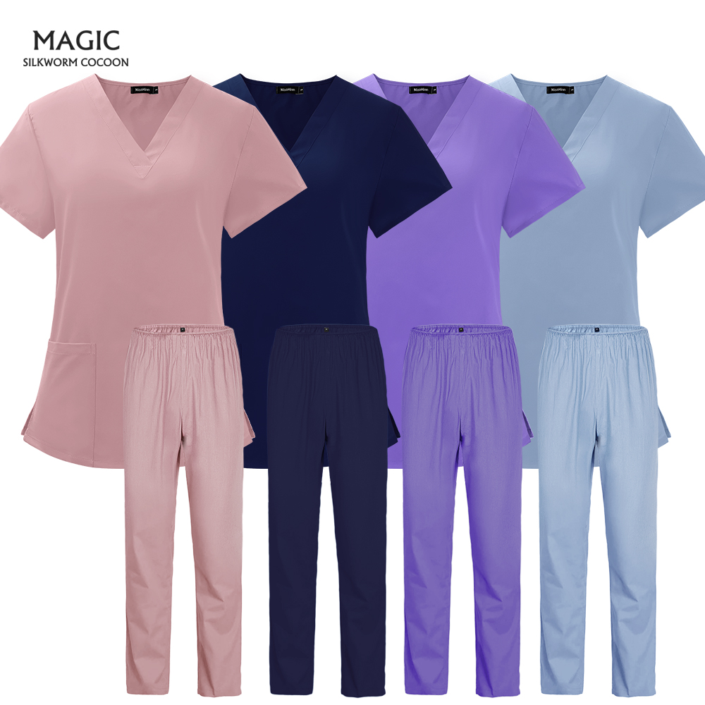 

Pet grooming institution Scrubs set High Quality Spa Uniforms Unisex V-Neck Work clothes Medical suits clothes Scrubs Tops Pants, Lake blue