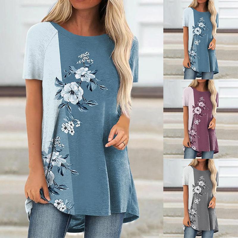 

Women's T-Shirt Summer Elegant Women's Floral Theme Printed Painting Pullover 3D Srteetwear Female Design TopsWomen's, Blue