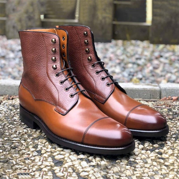 

New Martin Boots Men PU Color Matching Fashion Classic Retro Street Round Head Stitching Lace-up Motorcycle Boots CP037, Clear