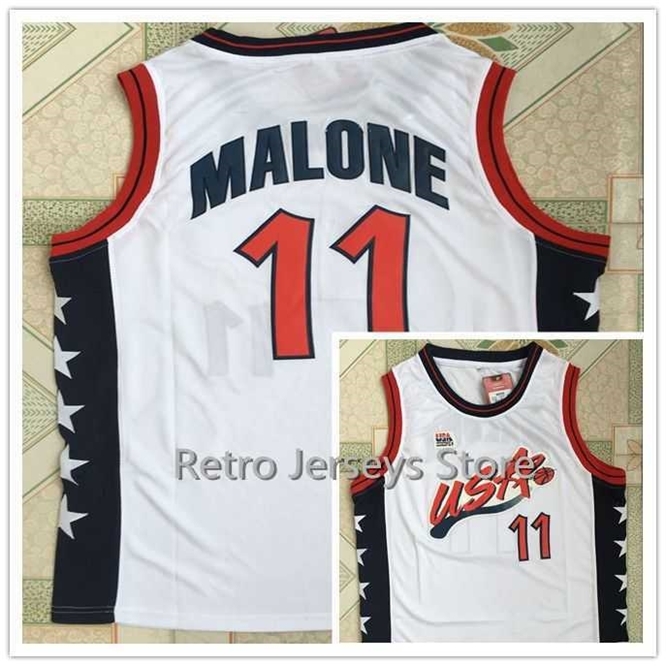 

Xflsp #5 Grant Hill #10 Reggie Miller #11 karl malone Team USA Vintage retro throwback college basketball jerseys, 5 bule
