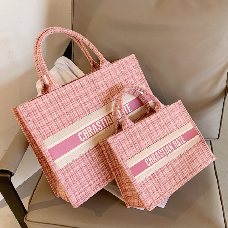 

Luxury Large Capacity Women Shoulder Bags Female Designers Striped Lattice Girl Shopper Bag Fashion Designer Handbags for Women Canvas Tote Bag, Small