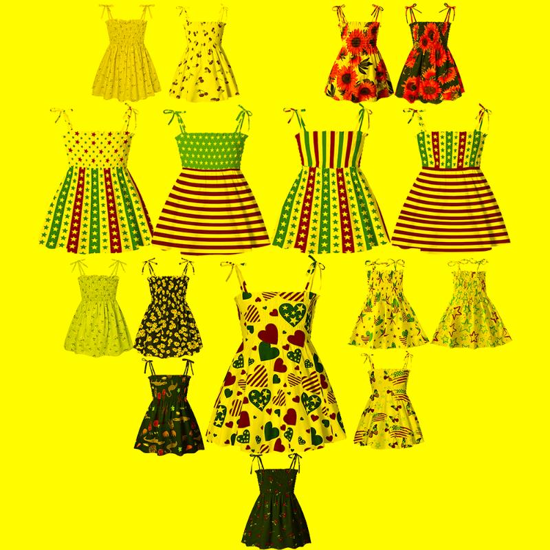 

Girl's Dresses 2-6 Years Girls Kids Summer Sleeveless Strap Independence Day Party Flower Printed Casual Bohemia SundressGirl's, Hairband