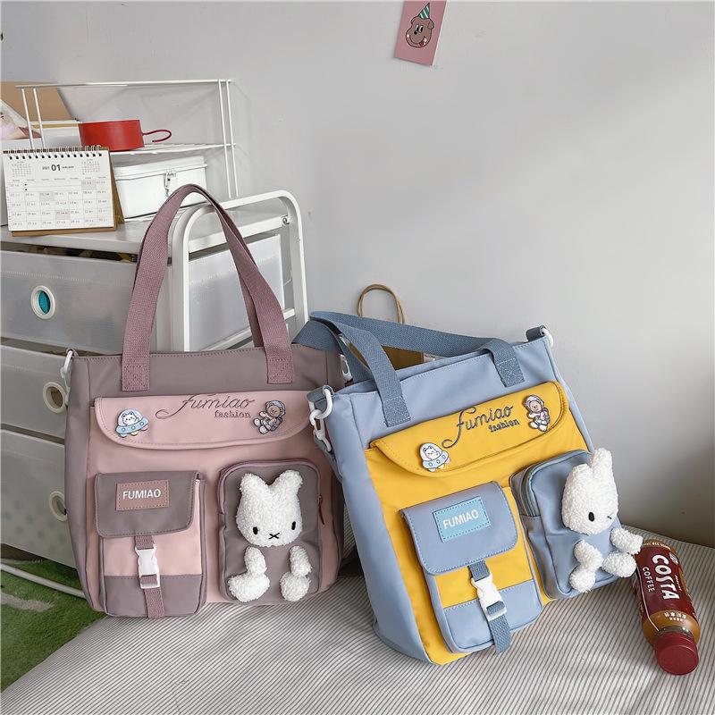 

Evening Bags Sweet Retro Fresh Literature And Art Canvas Contrast Color Tuition Bag 2022 Casual Shoulder Crossbody Small Square HandbagsEven, White