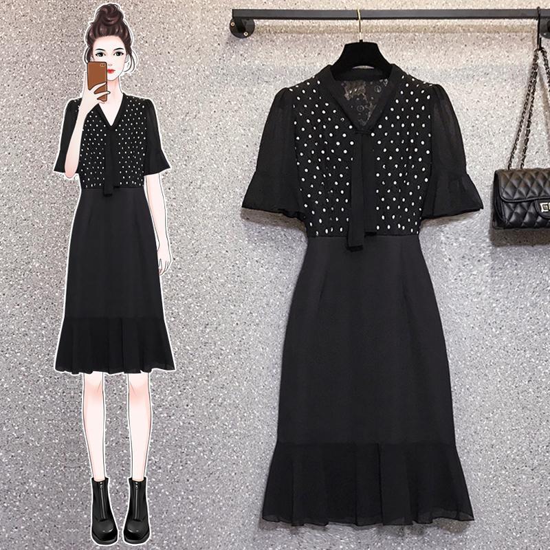 

Plus Size Dresses Womens Dots Patchwork -5XL Dress XXL XXXL 3XL XXXXL 4XL 100KG Woman Wear Black Summer Party V-neck Slim Office Jona22