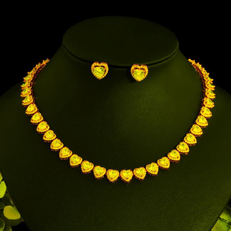 

Earrings & Necklace CWWZircons African Cubic Zirconia Love Heart Women Engagement Wedding Jewelry Sets For Brides Party Dubai Gold T578Earri, As pic