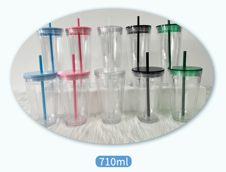 

24oz/17oz Clear Acrylic Tumbler Small portable Travel Mug Easy to carry Double Wall Plastic Tumblers with Lid and Straw Z11, Pink
