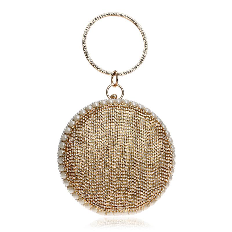 

Evening Bags Women Clutch Flower Diamonds Lady Round Shaped Rhinestones Handmade Beaded Chain Shoulder Purse YM1212Evening, Black