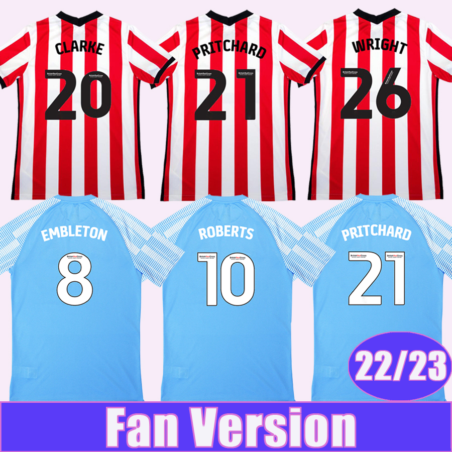 

22 23 ROBERTS STEWART WRIGHT Mens Soccer Jerseys EVANS DAJAKU EMBLETON GOOCH CLARKE PRITCHARD DIAMOND NEIL Home Away Football Shirt, Qm11093 22 23 home no patch