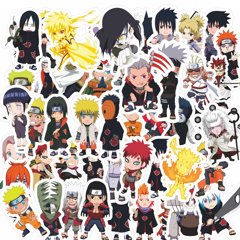 

50pcs Naruto Sticker Cartoon Trunk Water Cup Stickers Notebook Guitar Skateboard Anime Stickers Cute Laptop Skin, Multi colors