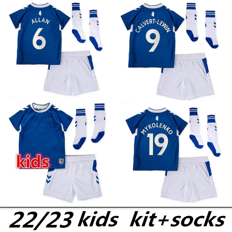 

Everton 2022 2023 kids kits with socks Soccer Jerseys Calvert Lewin RICHARLISON KEANE Demarai Gray Doucoure TOWNSEND SIGURDSSON goalkeeper PICKFORD Toffees Home