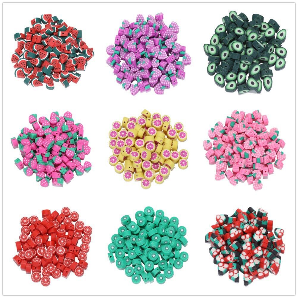 

100pcs/set Fruit Strawberry Diy Bead for Jewelry Bracelets Necklace Making Accessiroes Crafts Apple Lemon Beads
