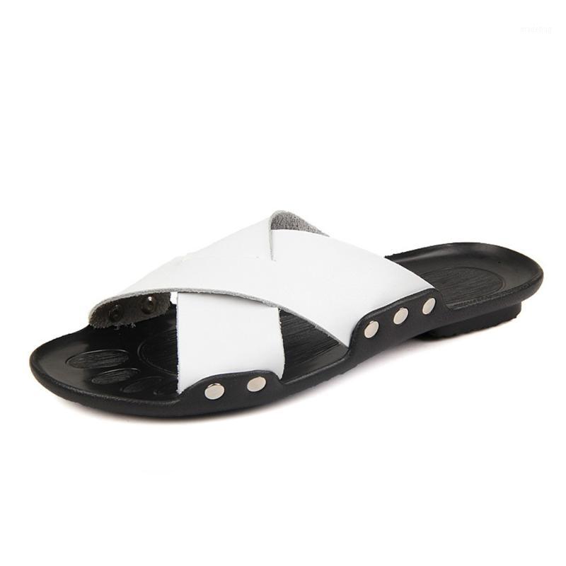 

Summer Cool Leather Breathable Men Flip Flops Korean Style Male Slipper Non-slide Handmade Slippers HS166, Blue