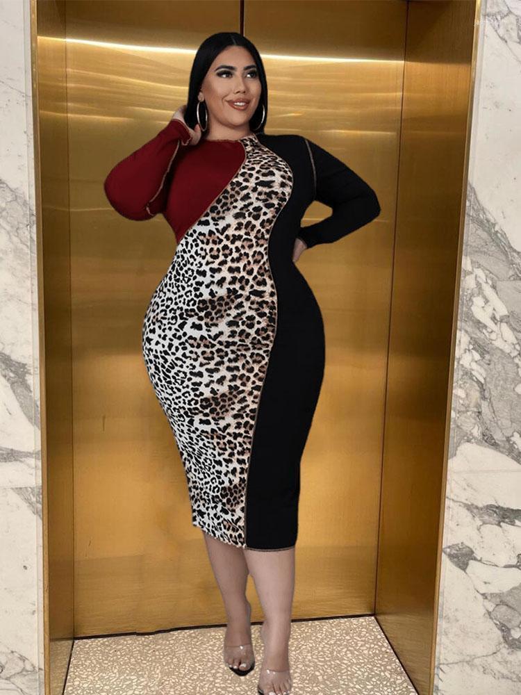 

Plus Size Dresses Leopard Dress Long Sleeve Patchwork Ladies Bodycon Elegant Sexy 5xl Midi Wholesale Bulk Drop Jasp22, Blue