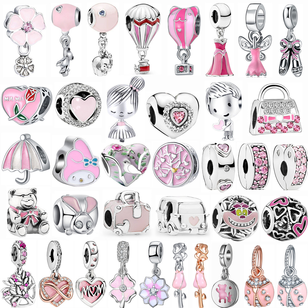 925 Charme en vergot en argent sterling 1pcs Nouveau sac à parapluie de ladybugale rose Pendant Perles appropriées Perles Fit Charms Bracelet Bri