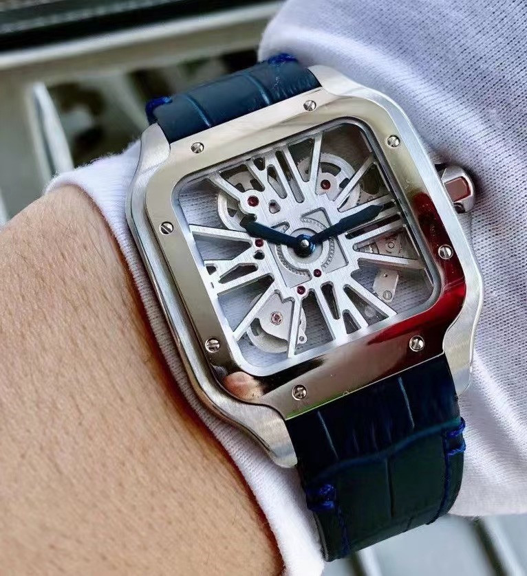 

New arrival High quality watch man classic quartz movement men watches designer Leather bracelet New arrivals wristwatch gift Skeleton Face 090-4, #1