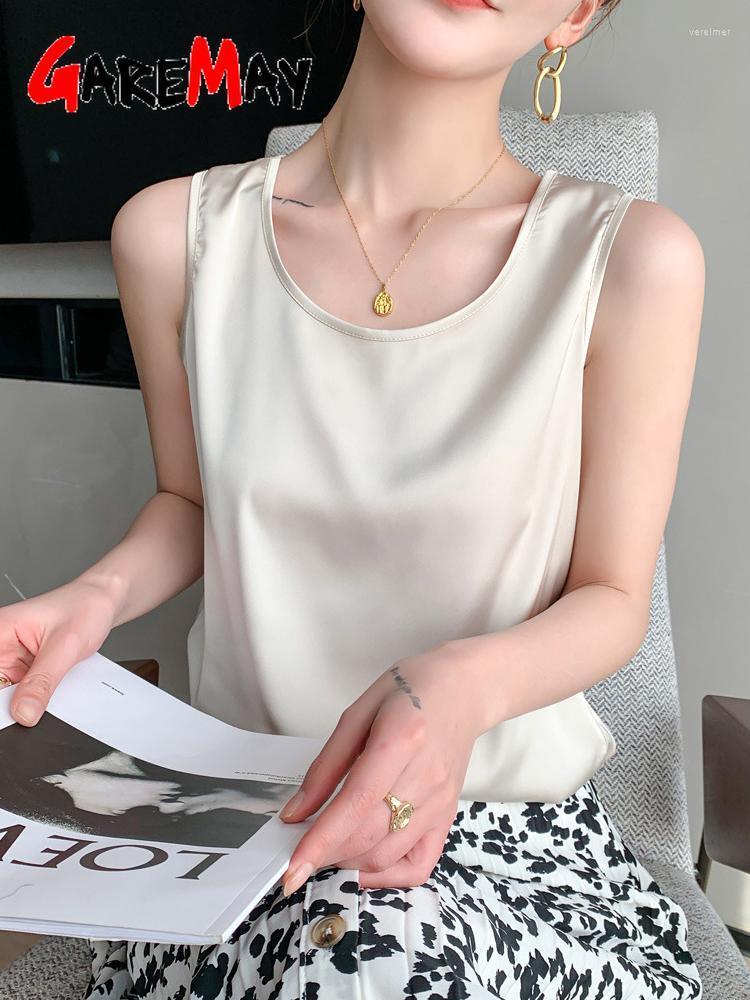 

Women' Blouses & Shirts Summer Women' Elegant Blouse Plus Size Sleeveless Satin Chiffon Ladies Tops Shirt Office White For WomenWomen, O-neckwhite