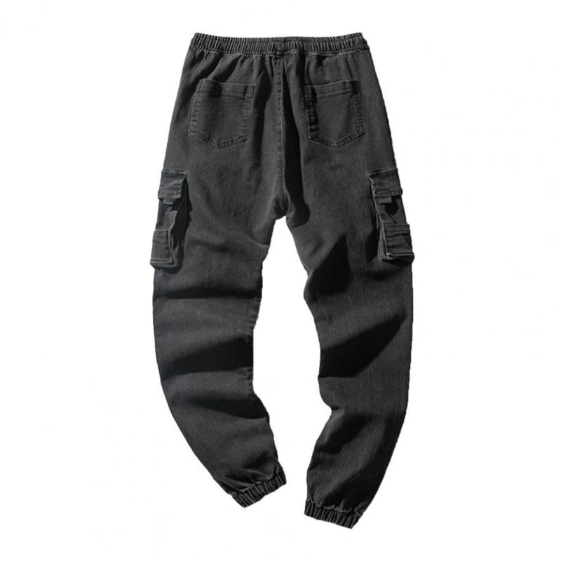 

Men's Jeans Drawstring Male Elastic Waist Ankle Tied Denim Pants For Daily WearMen's, Blue