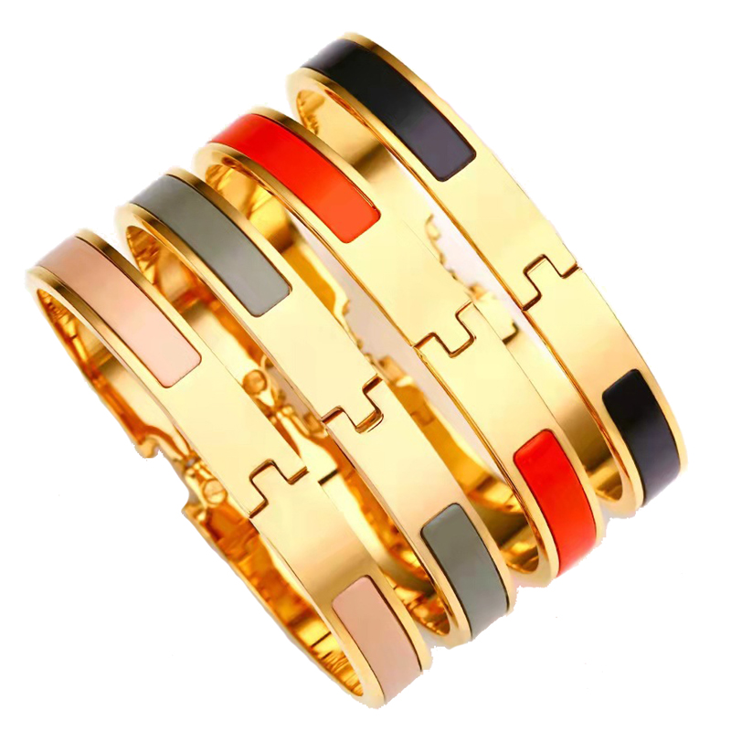 

The Thin 8mm Love Bangle Bracelet Women Designer Colorful Enamel Gold Silver Letter Buckle Lady Bracelet Jewelry 17cm With Box