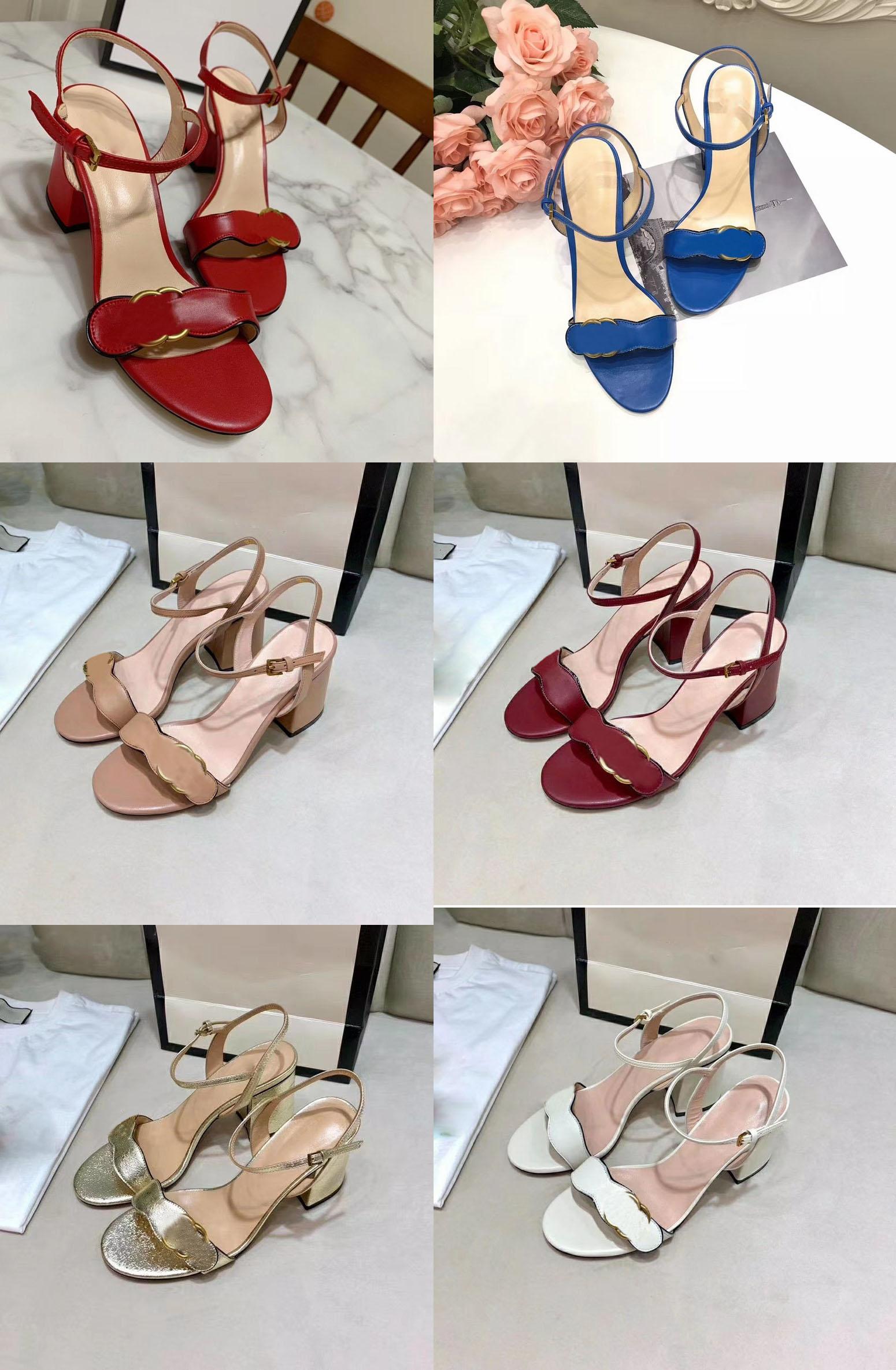 

2022 Women Leather Mid Heel Sandal Designer Double G luxury Metal Chain Fashion Summer Beach Bee Ankle Stra Heeled Shoes, Clear