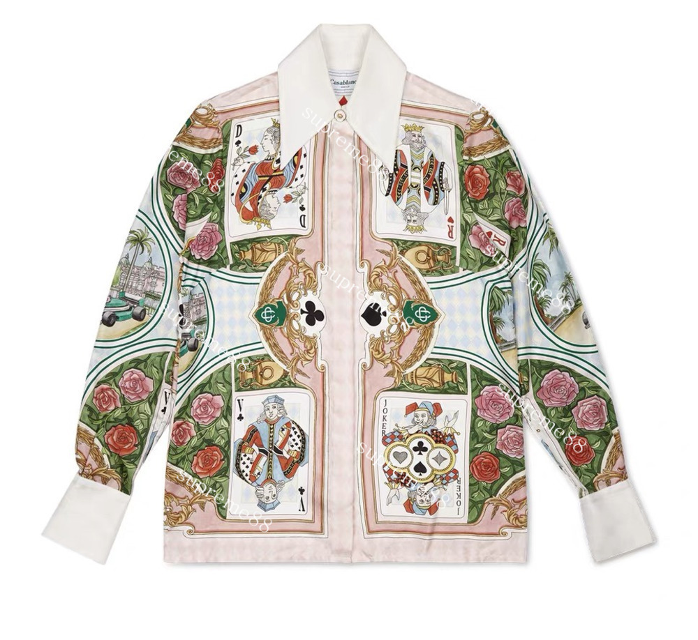 

Casablanca 22ss Le Jardin Des Cartes Card Racing Long Sleeved Shirt Designer Casablanc Button Up Shirts, As shown in figure
