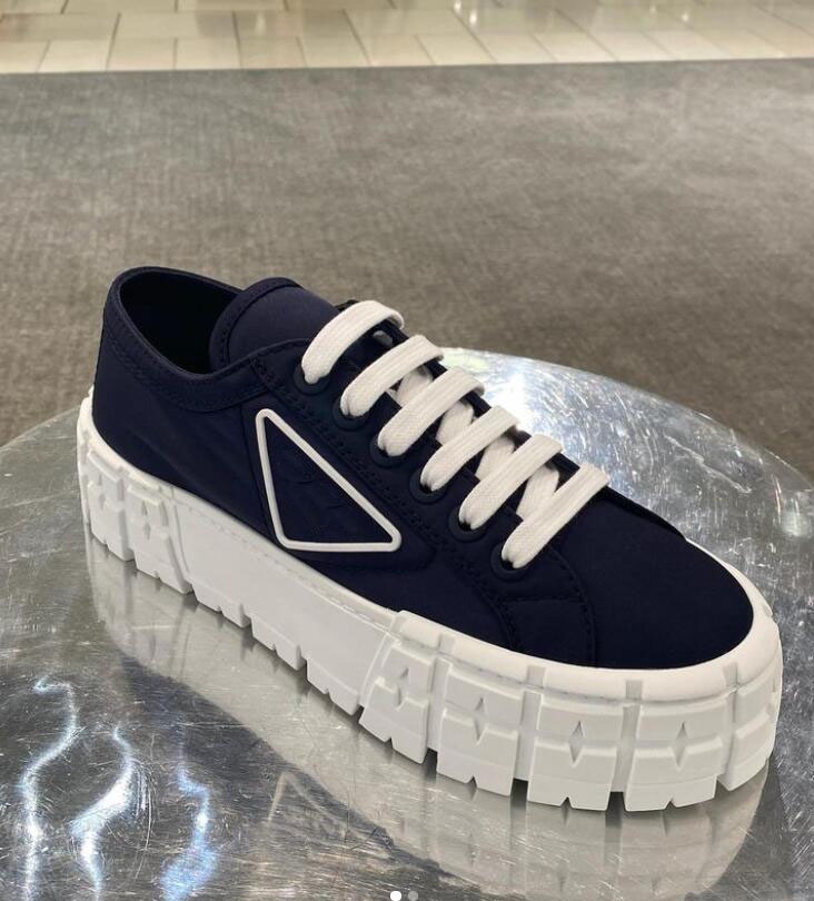 

Rubber platforms flats inspired women shoes Double Wheel nylon gabardine canvas sneakers 50 mm rubber soles leather-covered insole 35-42 box