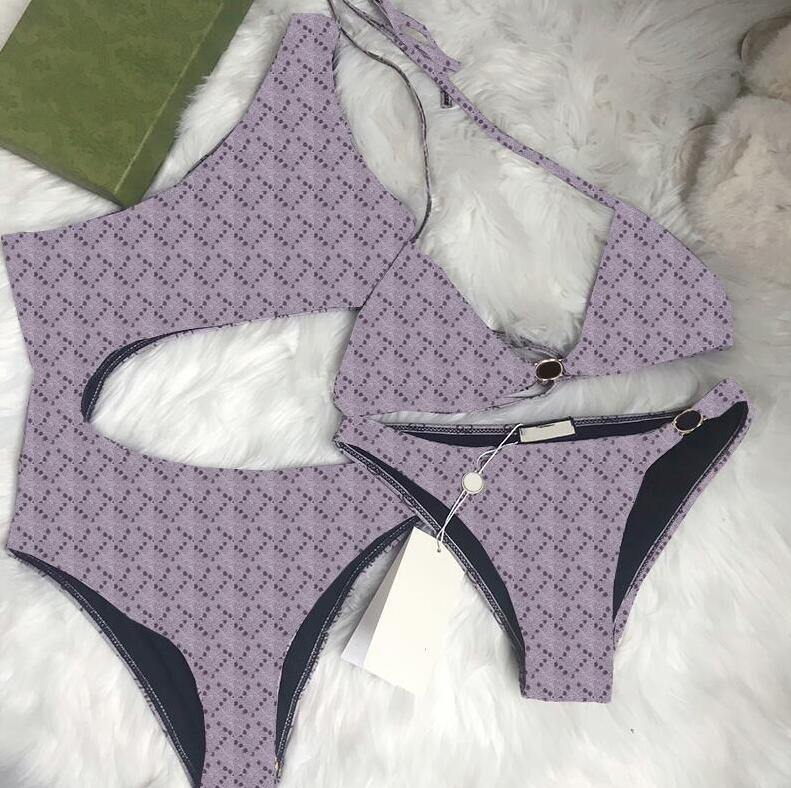 

Sexy Backless Bodysuits Women Swimsuits Textile Fashion Letters Print Bikini Set Summer Breathable Girls Beach Wear, As pic