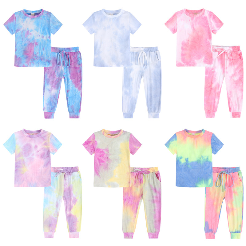 

Kids Designer Clothes Tie Dye Clothing Sets Girls Printed Short Sleeve Tops Pants Outfits T-Shirts Trousers Suits Boys Fashion Shirt Pant Leisure Wear 2pcs/Set B7988