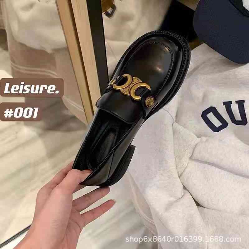 

Dress Shoes High version thick heel metal buckle leffer shoes, women's spring and autumn wear round headed British style small leather shoes JLAQ, 2# shoe box