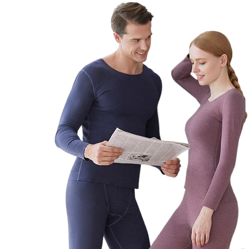 men's Thermal Underwear Set Women's Autumn And Winter Double-sided Frosted Traceless Round Neck Slim Fitting Bottomed Long Johns O1T4#