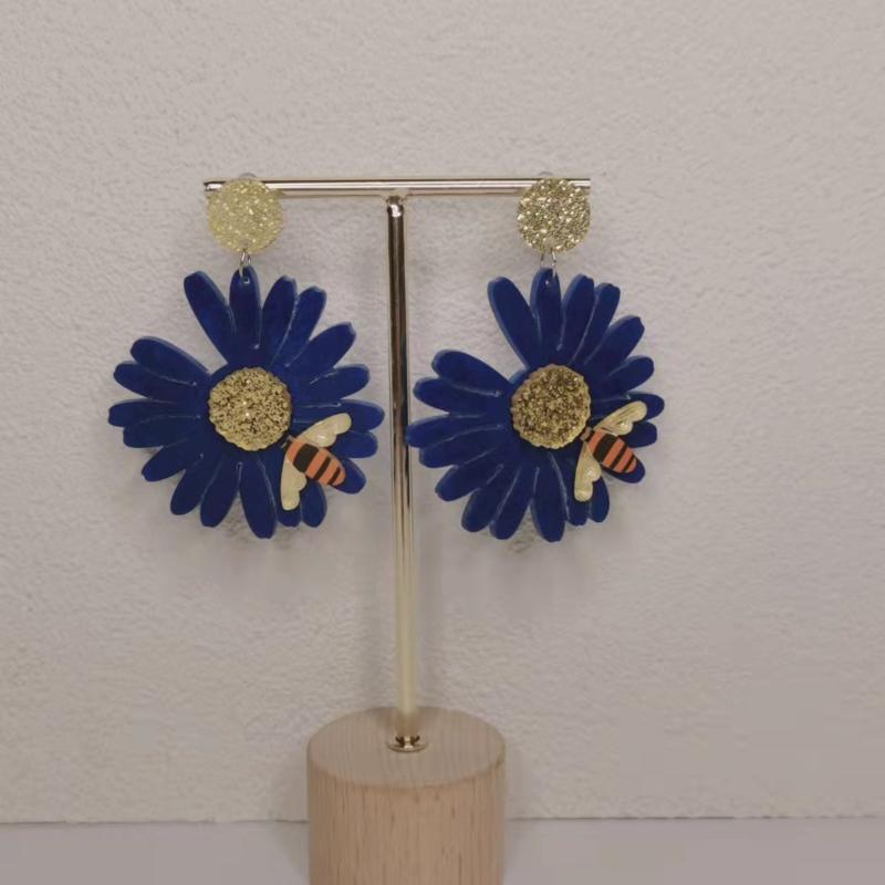

Dangle & Chandelier Acrylic Earrings For Women Blue Daisy Bee Glitter Powder Exaggerated Big Flower Fashion Jewelry Trendy 2022Dangle