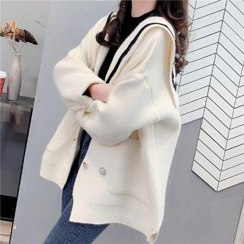 

Women's Knits & Tees Navy Collar Sweater Cardigan Jacket Women 2022 Fashion Casual Temperament Loose Western Style Long-sleeved Knitted TopW, Pink