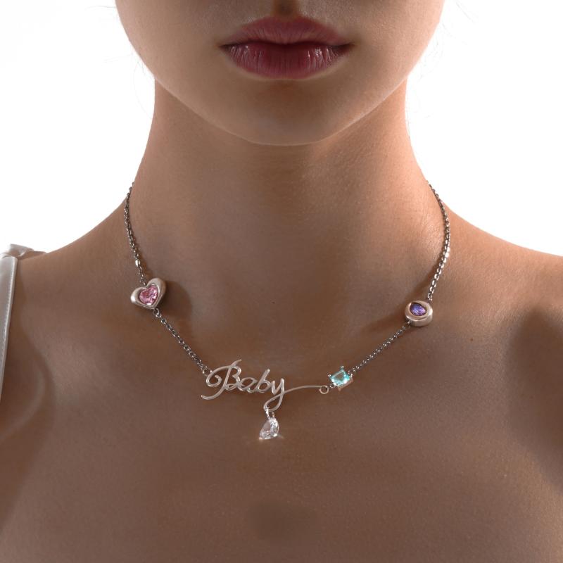

Pendant Necklaces Sweet Temperament Letter Baby Peach Heart Necklace Vintage Rhinestone Geometric Goth Chains Choker For Women Anniversary J