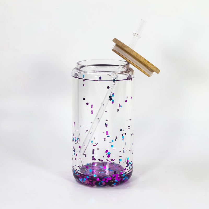 

Wholesale 16oz Sublimation Snow Globe Beer Can Double Wall Clear Glass With Wooden Lids&Plastic Straws 500ml Blank Water Bottles DIY Heat Transfer Wine Tumblers A12