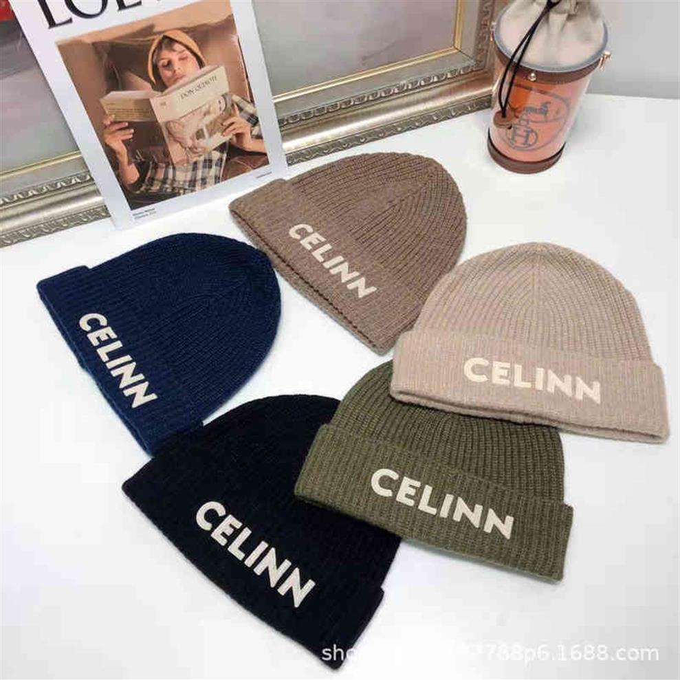 

New c Home Pasted Cloth Letter Embroidery Knitted Hat Cel Wool Versatile Wool Hat Autumn and Winter Warm and Cold Hat Men and Wome265A, Khaki