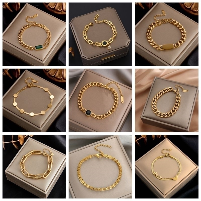 

DIEYURO 316L Stainless Steel Fashion Link Chain Bangle Bracelet for Women Exquisite Gold Color Bracelet Jewelry Girl Gift 220808
