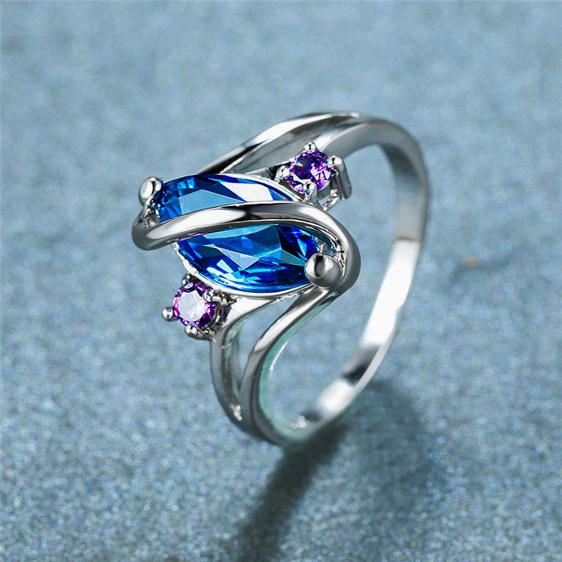 

Wedding Rings Charm Crystal Rainbow Blue Zircon Ring Vintage For Women Promise Love Engagement RingWedding