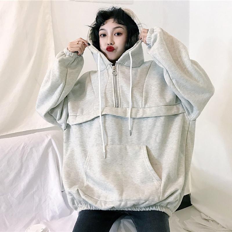 

Oversized Hoodie Women Loose Sweatshirt Casual Outwear Tops Autumn Winter Thick Warm Long Sleeve Solid Color Women's Hoodies & Sweatshirts, Beige