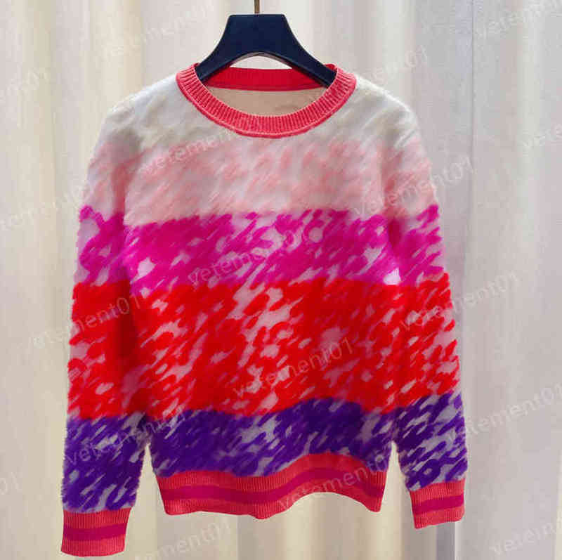 

Luxury Womens Sweaters High-end 3D Mink Velvet Jacquard Fashion Stitching Crew Neck Sweater Tops Brand Designer Sweater For Women Clothing 0912
